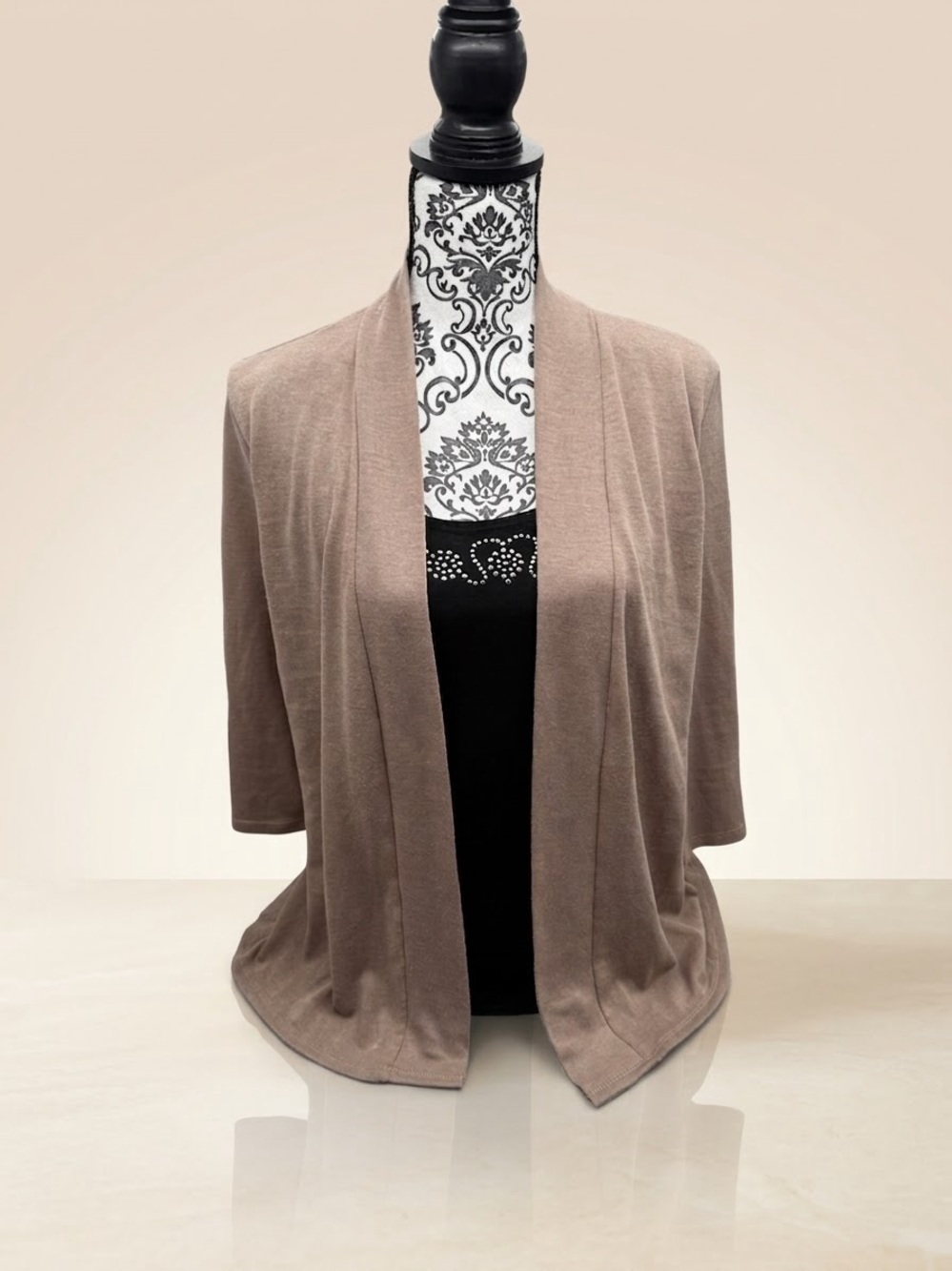 Fig & Blu Women’s Taupe Draped Open-Front 3/4 Sleeve Cardigan S